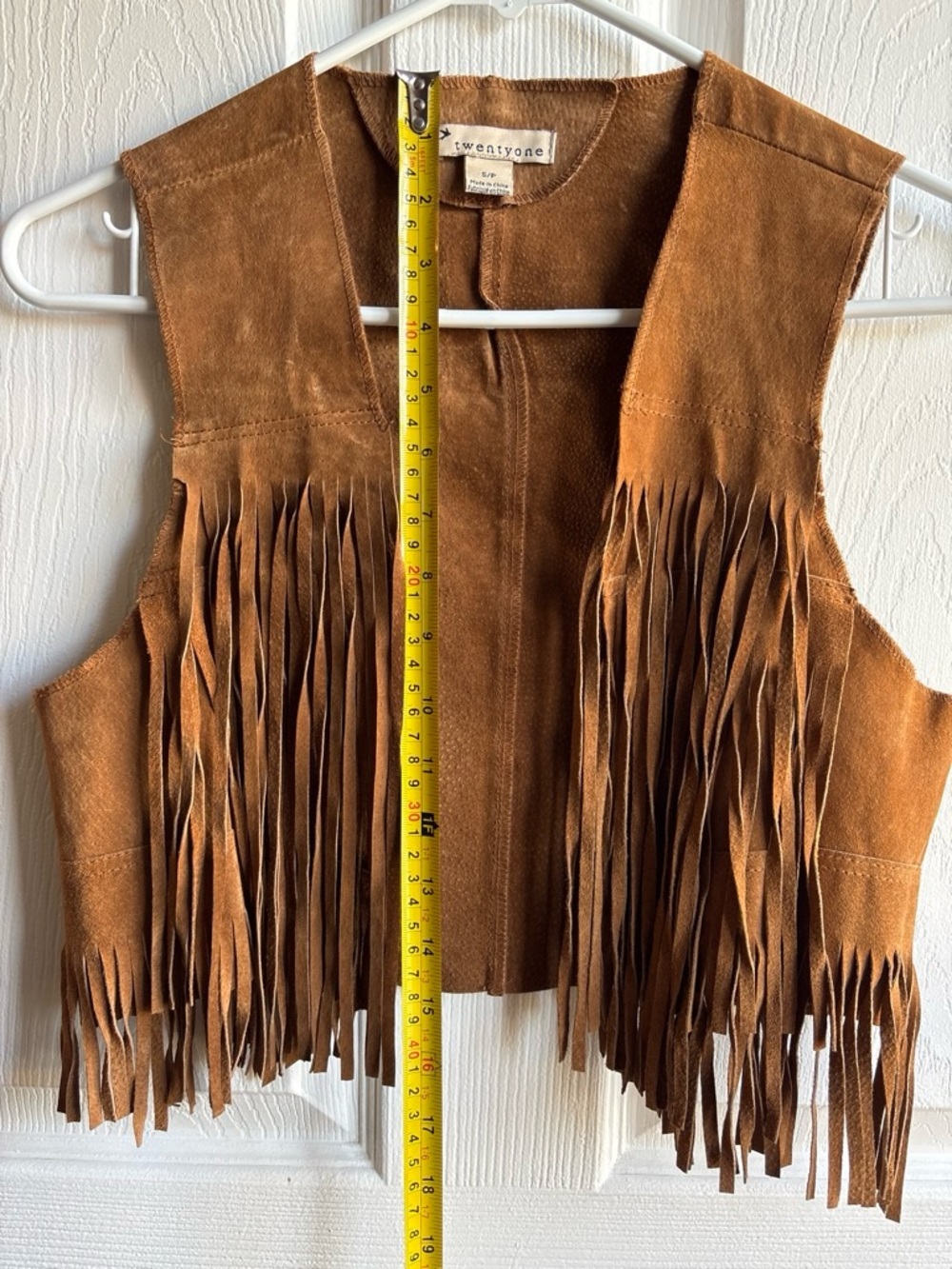 🧲twentyone Brown 100% Leather Fringe Western Vest Collarless Open Women's S/P - Picture 7 of 7
